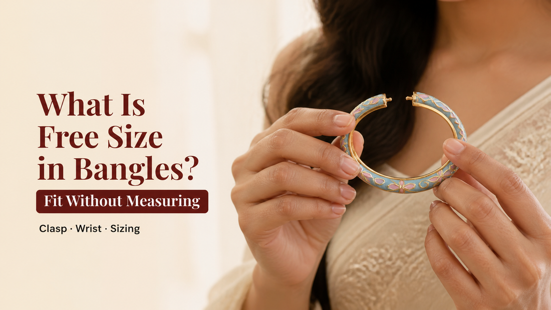 Hands opening a free-size Rangat enamel bangle clasp