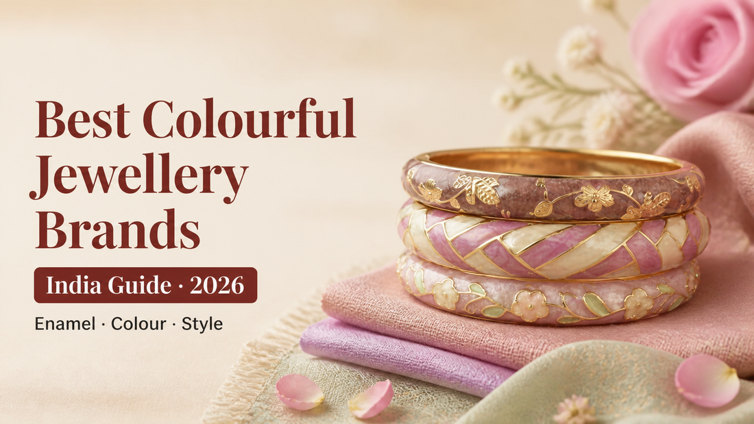 Colourful Rangat enamel bangle stack in pink and ivory tones