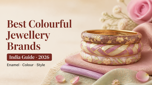 Colourful Rangat enamel bangle stack in pink and ivory tones