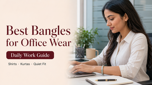 Indian professional wearing a Rangat enamel bangle at an office desk