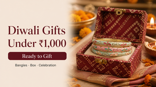Rangat enamel bangle stack in a bandhani-print Diwali gift box
