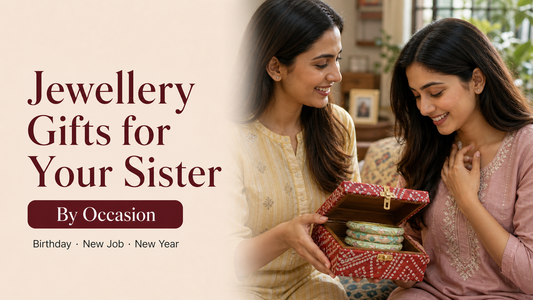 Sisters exchanging Rangat bangles in a bandhani-print gift box