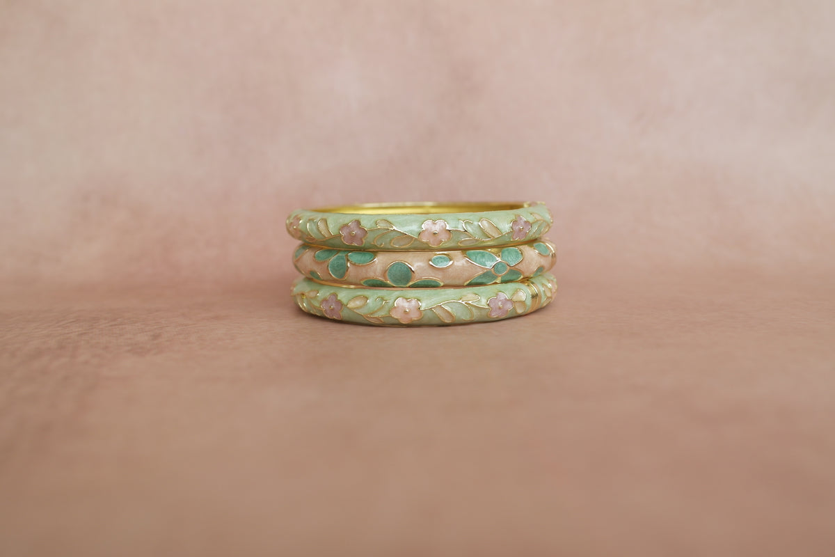 Gulistan Stack enamel bangle by Rangat — three delicate enamel bangles come together like a garden in bloom