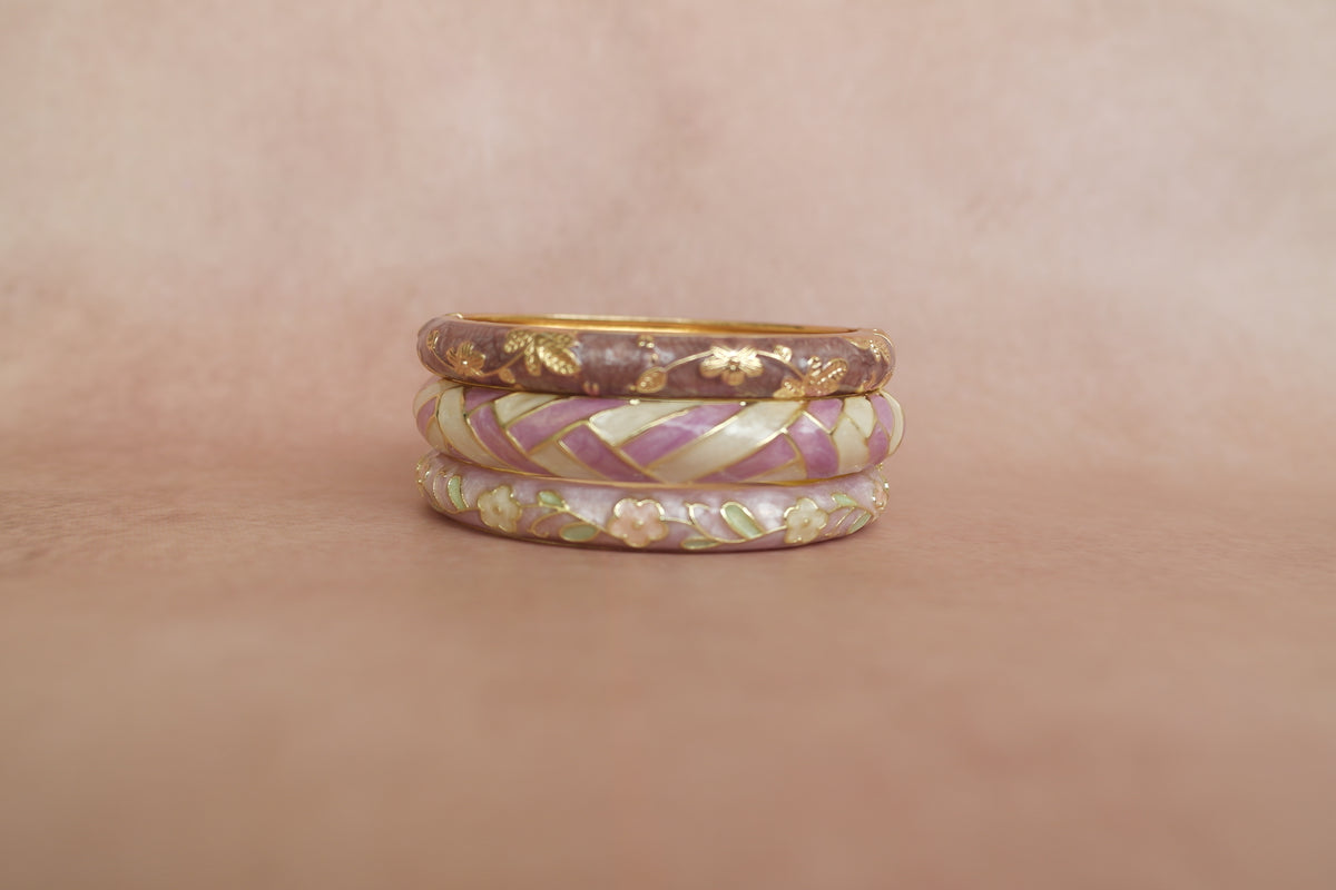 Riwaayat Stack enamel bangle by Rangat — pastel floral stack that brings together old-world meenakari detail and the ease of