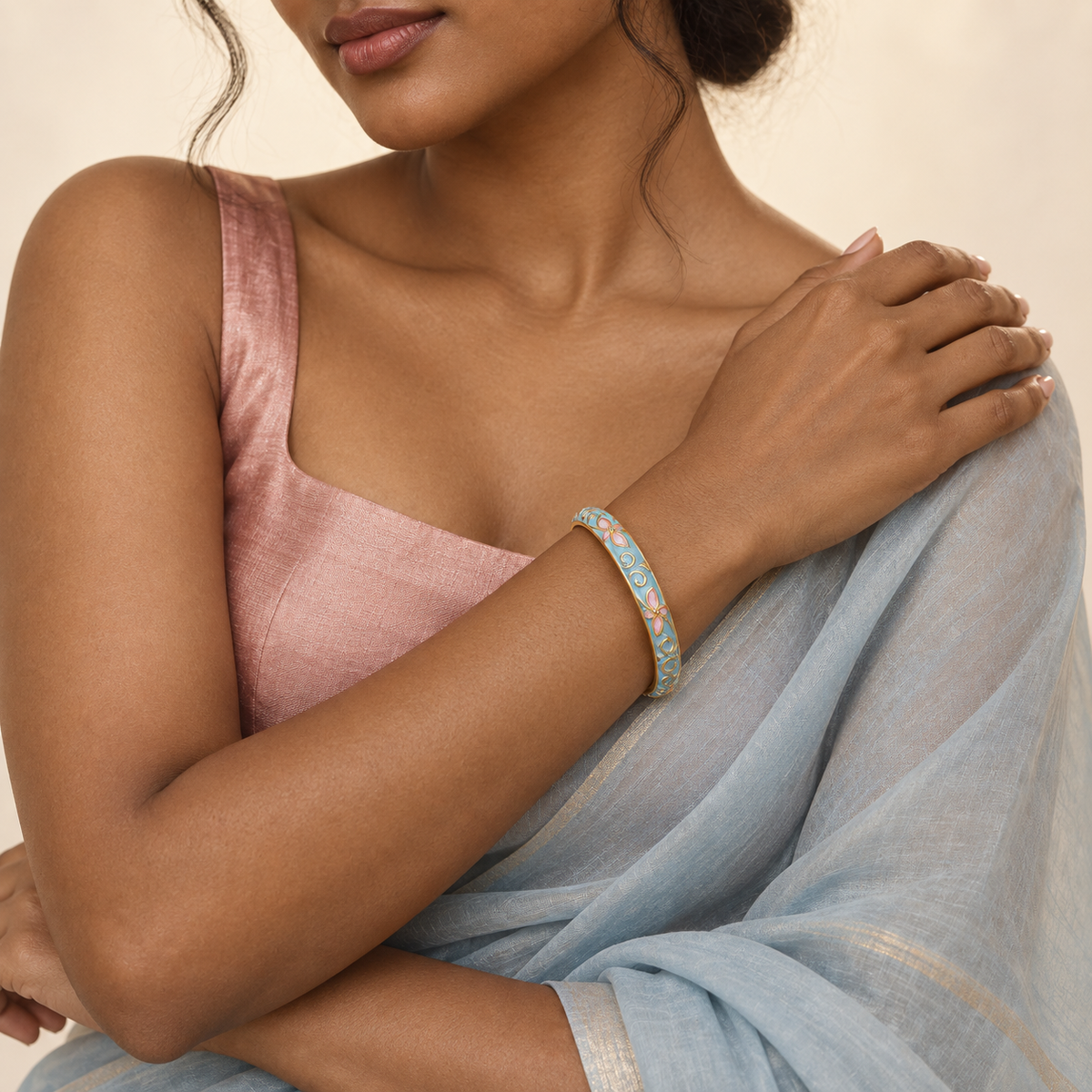 Aabhaari enamel bangle by Rangat — editorial model