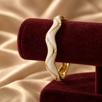 Chand Dhaara enamel bangle by Rangat — velvet display