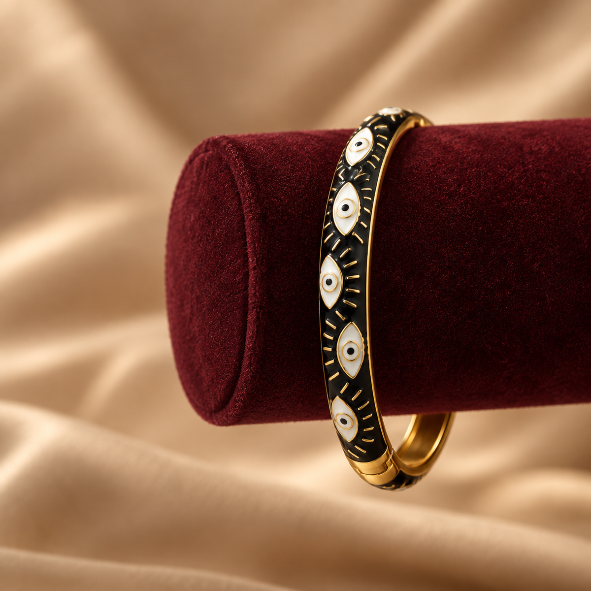 Drishti enamel bangle by Rangat — velvet display