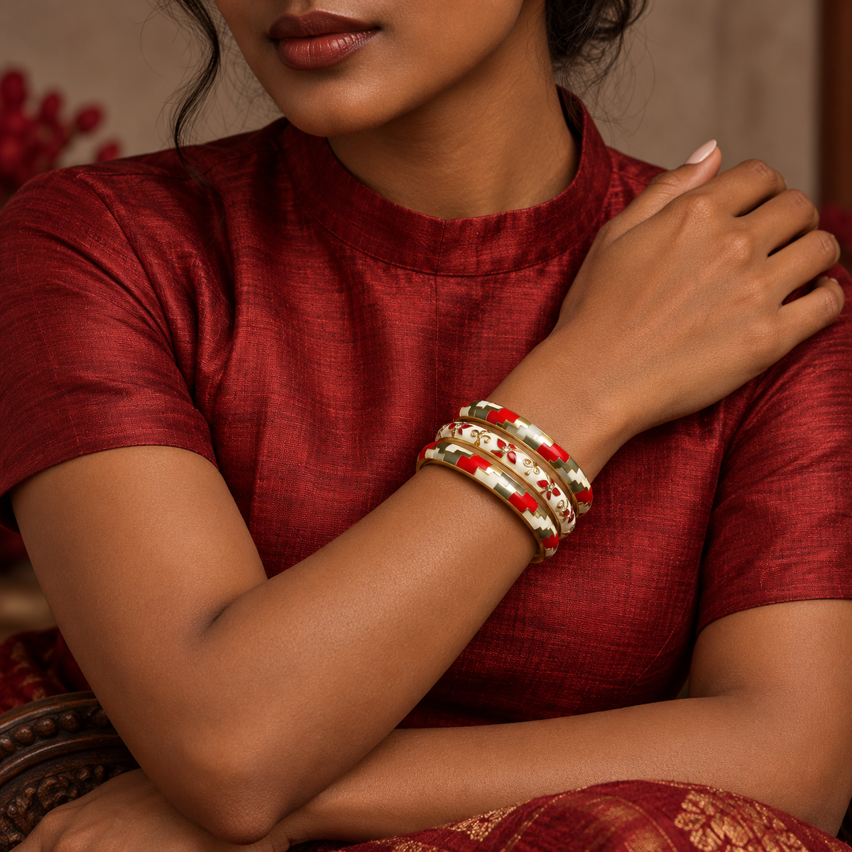 Surkh Sheesh Mahal Stack — editorial model | Rangat stack campaign